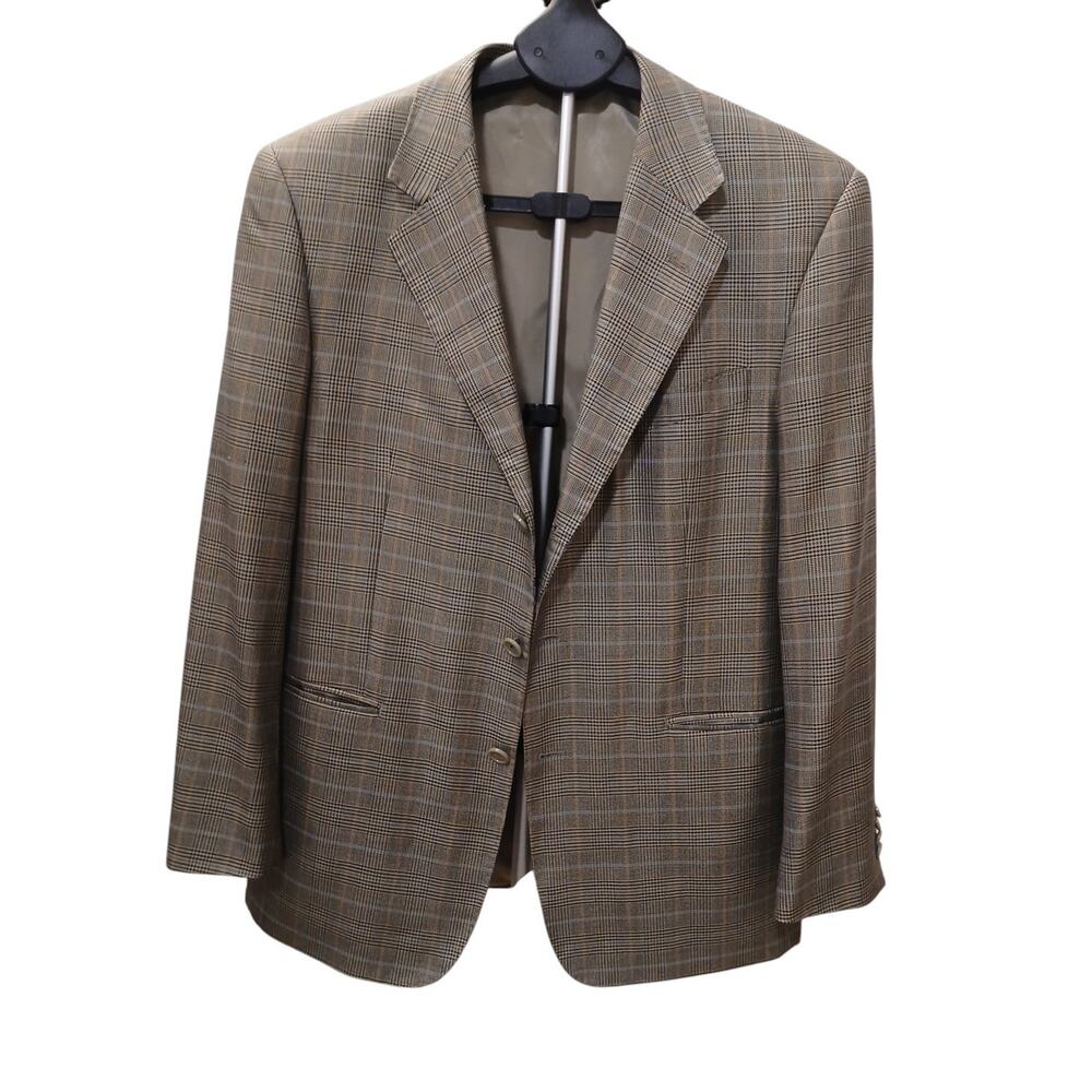 Bernini Beverly Hills Sport Coat Mens 40 Gray SILK WOOL Fine Plaid Jacket Italy